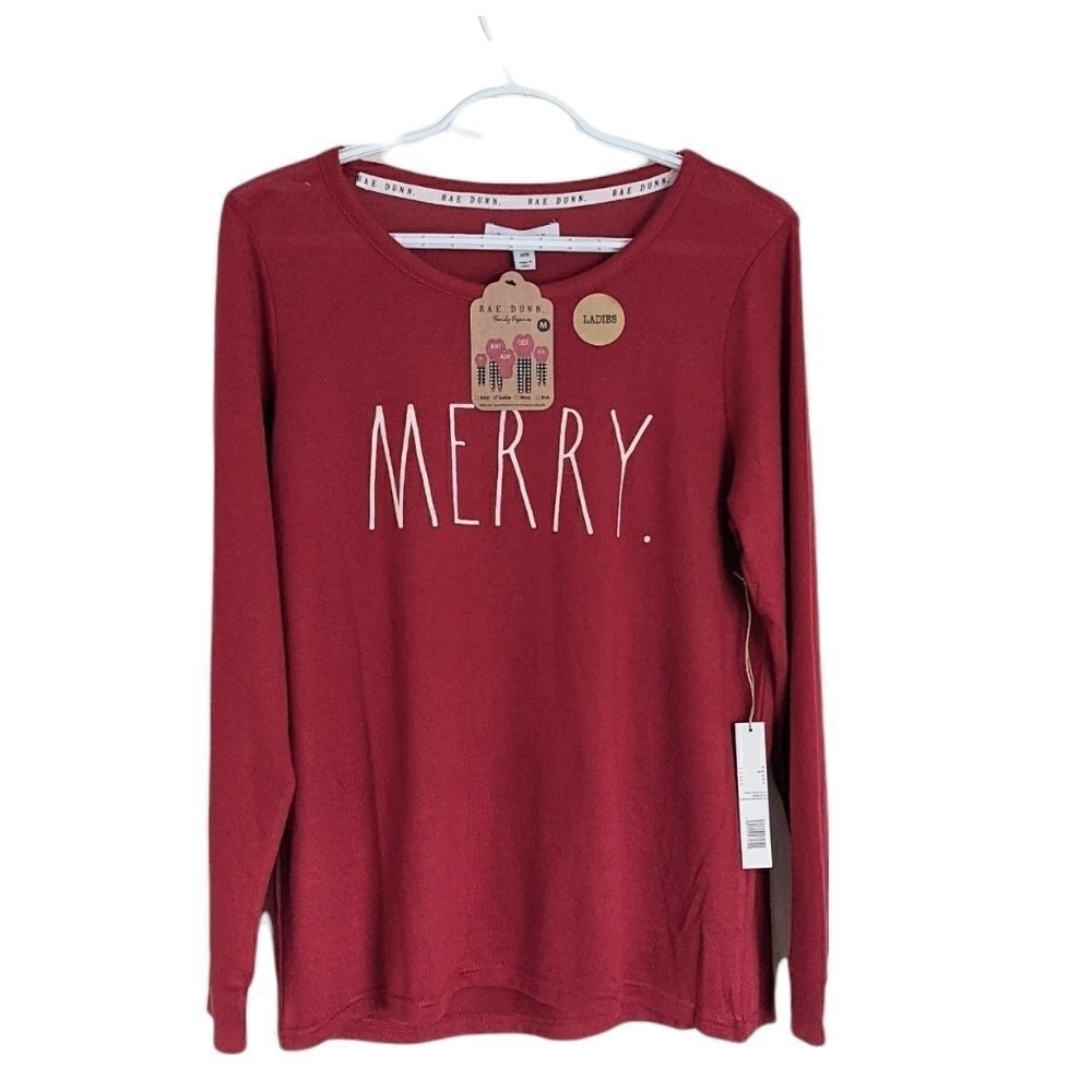 Nwt RAE DUNN red Merry pj shirt top pajama size Medium @Y